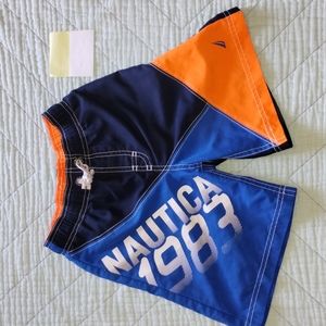 Boys Lined Blue & Orange Nautica Swim Shorts Trunks Size Medium 5